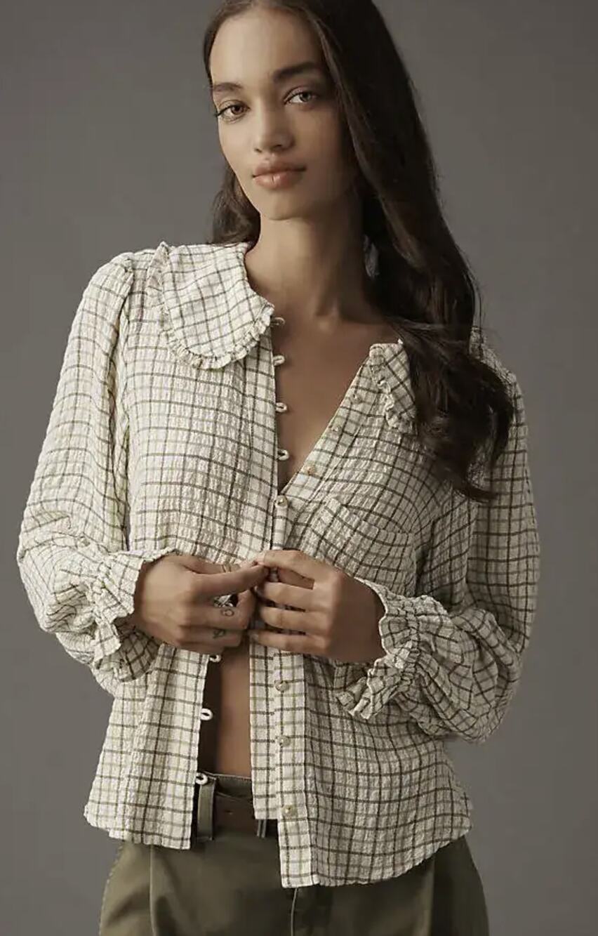Anthropologie PILCRO Keira Plaid Blouse